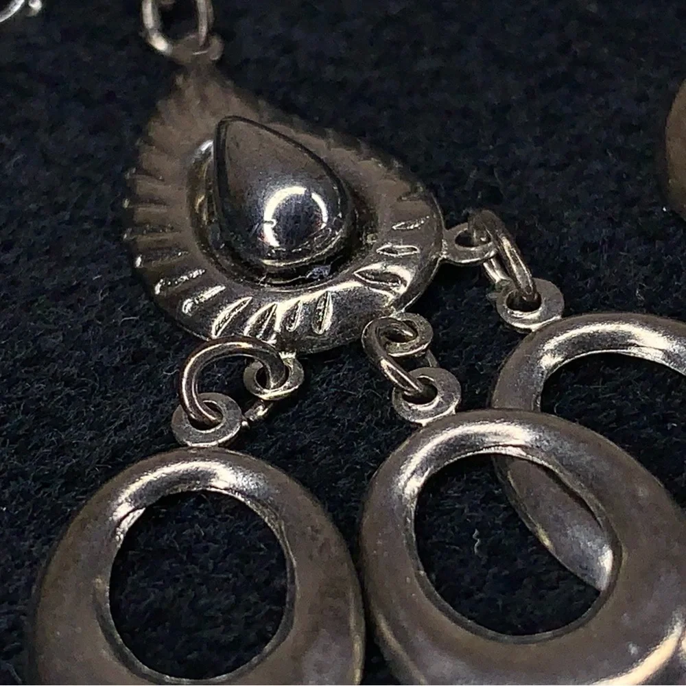 Vintage Rare Dark Silver Chrome Earrings Art Deco Dangle Chandelier Style Mod